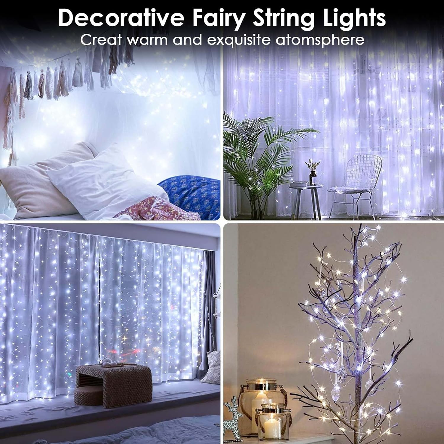 4-Pack Fairy Lights Battery Operated With Timer, Waterproof 16Ft 50 Led String Lights Indoor Outdoor, Cuttable Starry Fa