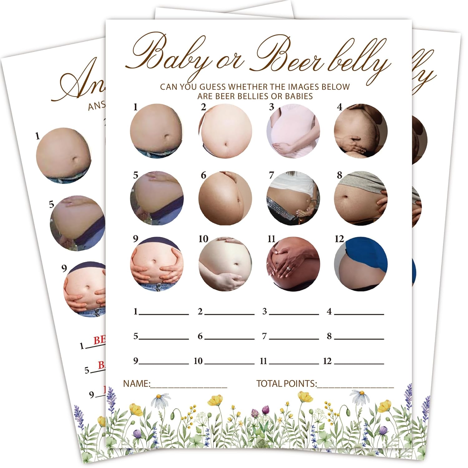 Wildflower Baby Shower Games, Beer Belly Game Cards, 25 Gender Neutral Cards With 1 Answer, Flower Gender Reveal Party Supply Kit, Baby Shower Decorations(5''X7'')-A22