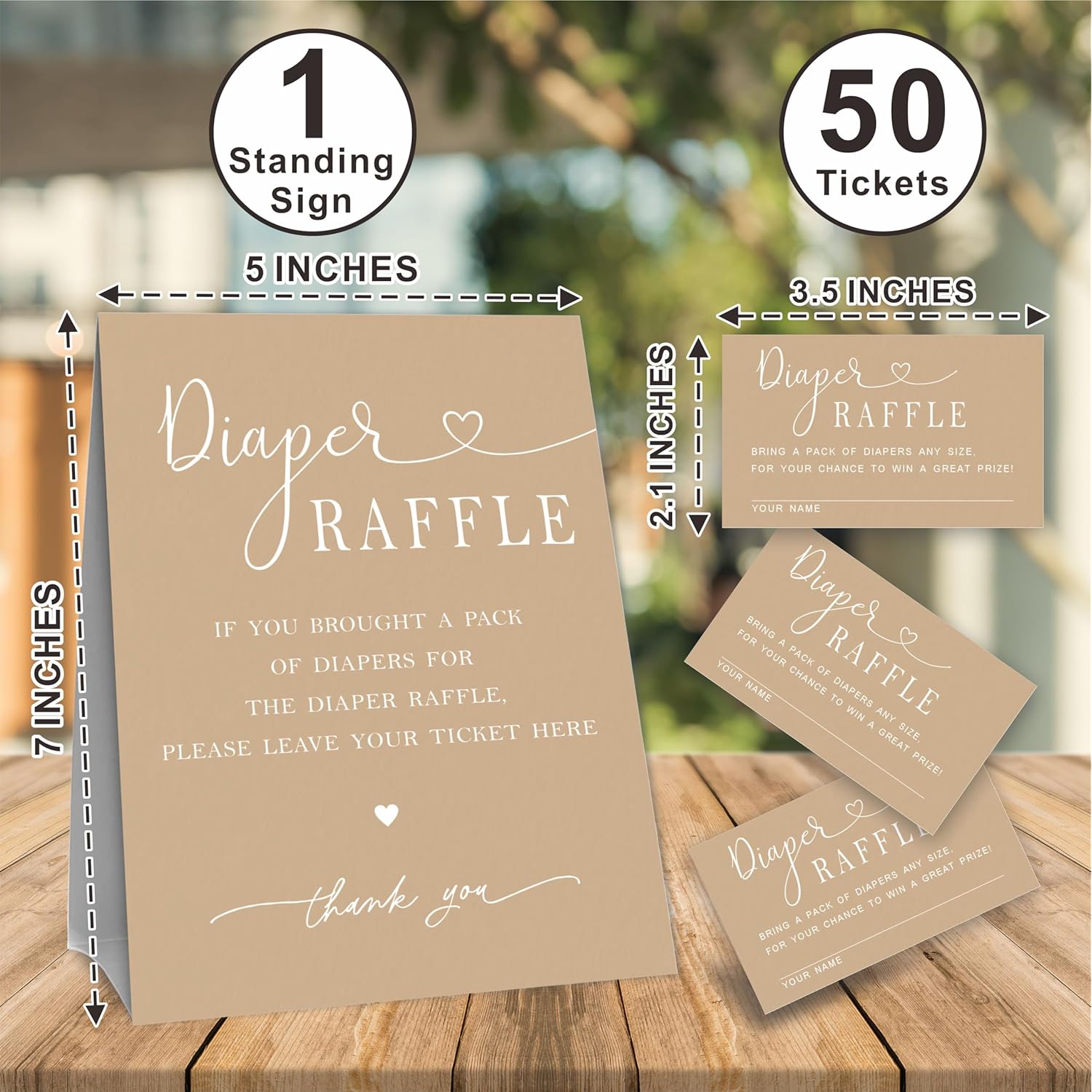 Minimalism Baby Shower Diaper Raffle Game Kit, 50 Brown Diaper Raffle Tickets & 1 Standing Sign, Decoration For Baby Shower, Gender Reveal, Activity Supplies - A04