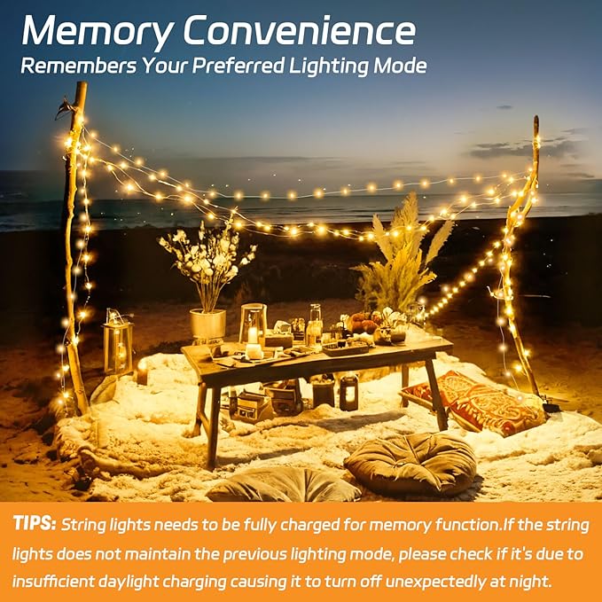16.4FT 50 LED Solar Fairy Lights Outdoor Waterproof Warm White String Lights with 8 Modes for Patio Backyard Garden Landscape Decor