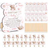 61 Pcs Baby Shower Game Set, Included Predictions Advice, Mommy Or Daddy, Gender Reveal Supplies, 1 Don'T Say Baby Sign 20 Pencils 20 Clothespin, Pink Bear Baby Shower Party Decorations