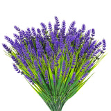 16 Bundles Artificial Monkey Grass Outdoor Fake Flowers Uv Resistant Lavender Plastic Plants Outside Hanging Planter Home Garden Décor (16, Purple)