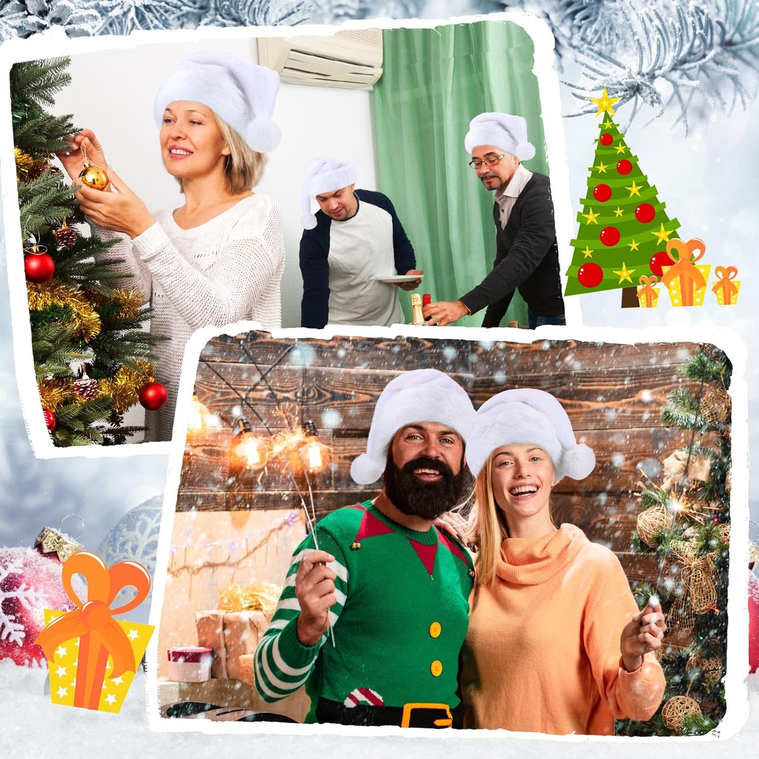 20 Pcs Santa Hats Bulk Plush Christmas Hats For Adults Women Men Holiday Party Costume(White)