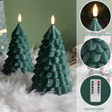 Green Christmas Tree Candles With Remote, Real Wax Flickering Flameless Led Candles Set Of 2