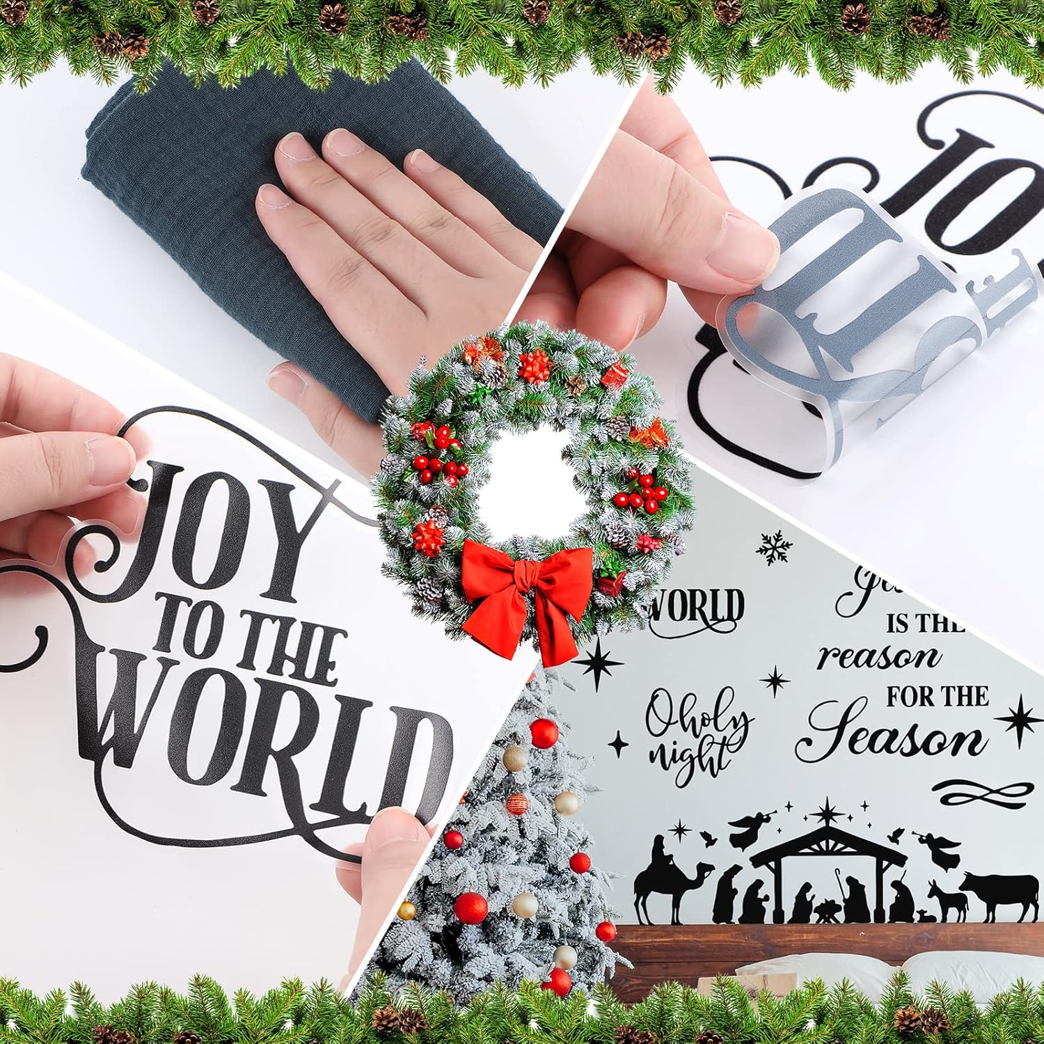3 Pcs Nativity Scene Wall Decor Stickers Christmas Bible Quotes Christian Vinyl Wall Decal Set Jesus Is The Reason For The Season Bible Verse Wall Decals Joy To The World Wall Stickers For Home