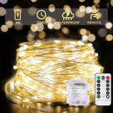 66Ft 200 Led Outdoor String Lights, Warm White Christmas Fairy Light Battery Operated With Remote, Led Twinkle Lights Fo