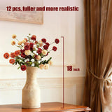 12Pcs Fall Flowers, Burnt Orange Artificial Flowers Kiku 10 Stems With 2 Wax Flowers, Fake Silk Mums For Vase, Autumn Floral Centerpiece Decor