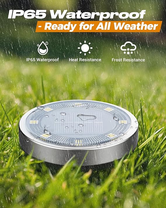 16 Pack Solar Ground Lights 8 LED IP65 Waterproof Flat Disc Pathway Garden Lights