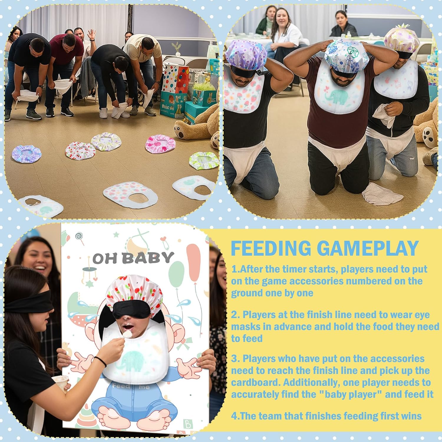 6 Set Funny Blindfolds Baby Shower Games Feed Me Baby Shower Games Set Include Eye Mask Bib Spoon Diaper Cap Foam Board Gender Reveal Activities Play For Guests Gender Reveal Party Favor Gifts