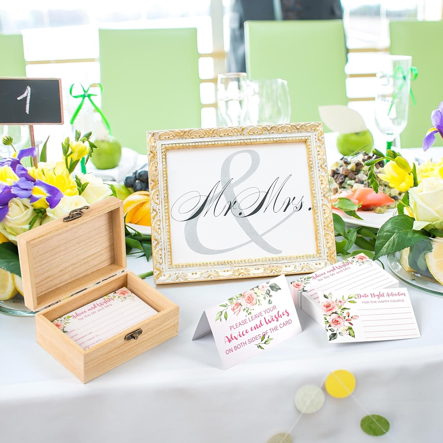 74Pcs Set Wedding Advice And Wishes Cards With Wooden Box For Mr.And Mrs Bridal Shower Games Decoration Supplies 4.7 X 3.15 Inch