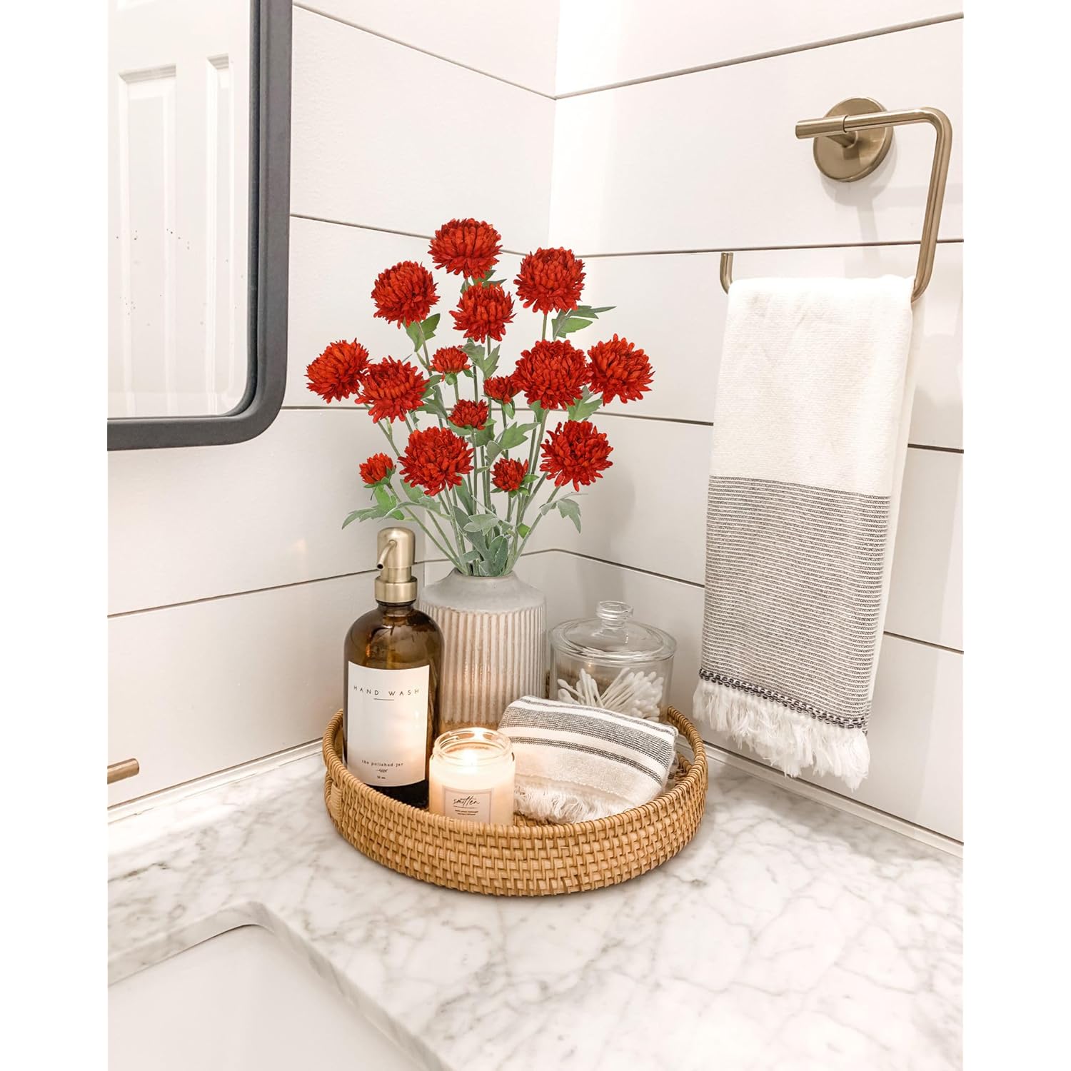 5Pcs Artificial Chrysanthemum Flowers - 27.5'' Tall Faux Mums Floral Stems Red Silk Chrysanthemums For Home Wedding Party Bouquet Vase Arrangement Décor