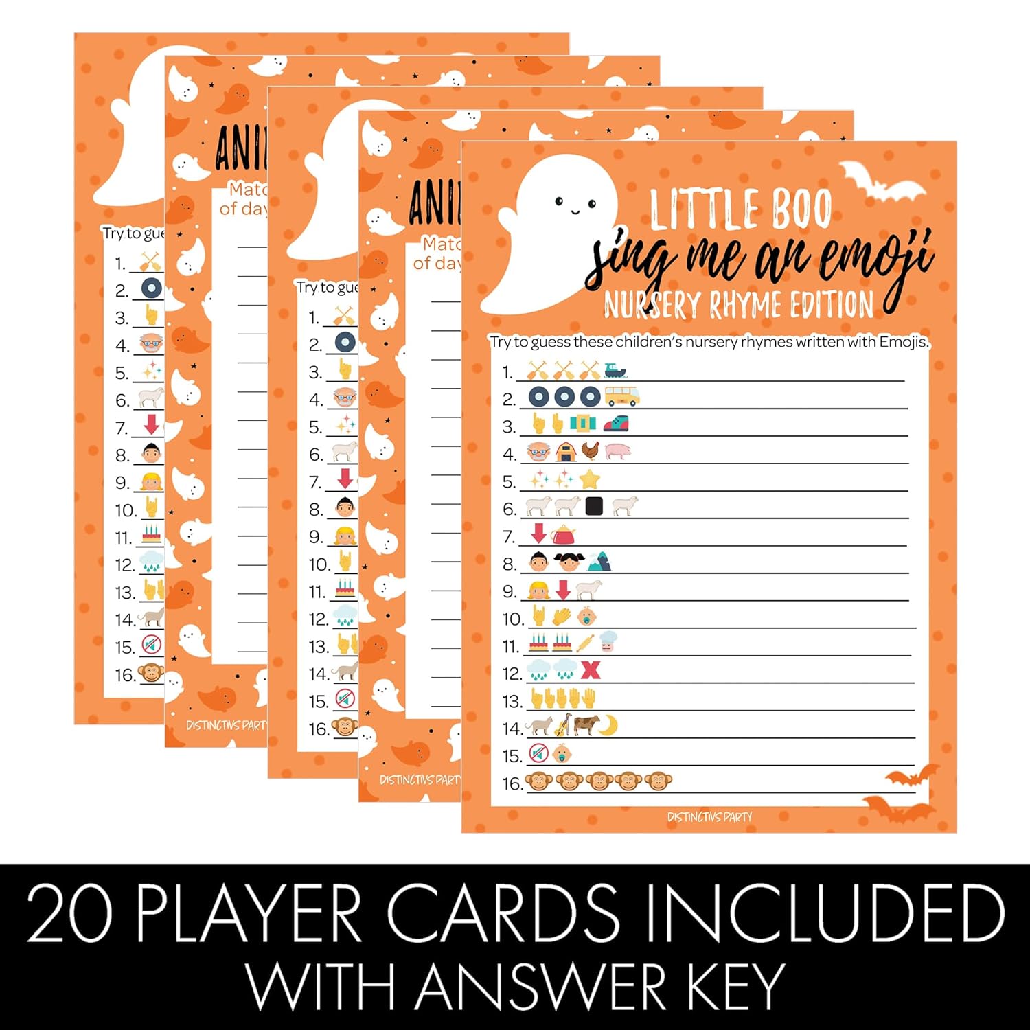 Orange Little Boo Is Almost Due Halloween Baby Shower Games - Animal Pregnancy And Emoji Picture 2 Activity Game Bundle - Set Of 20 Player Cards, Halloween Gender Reveal
