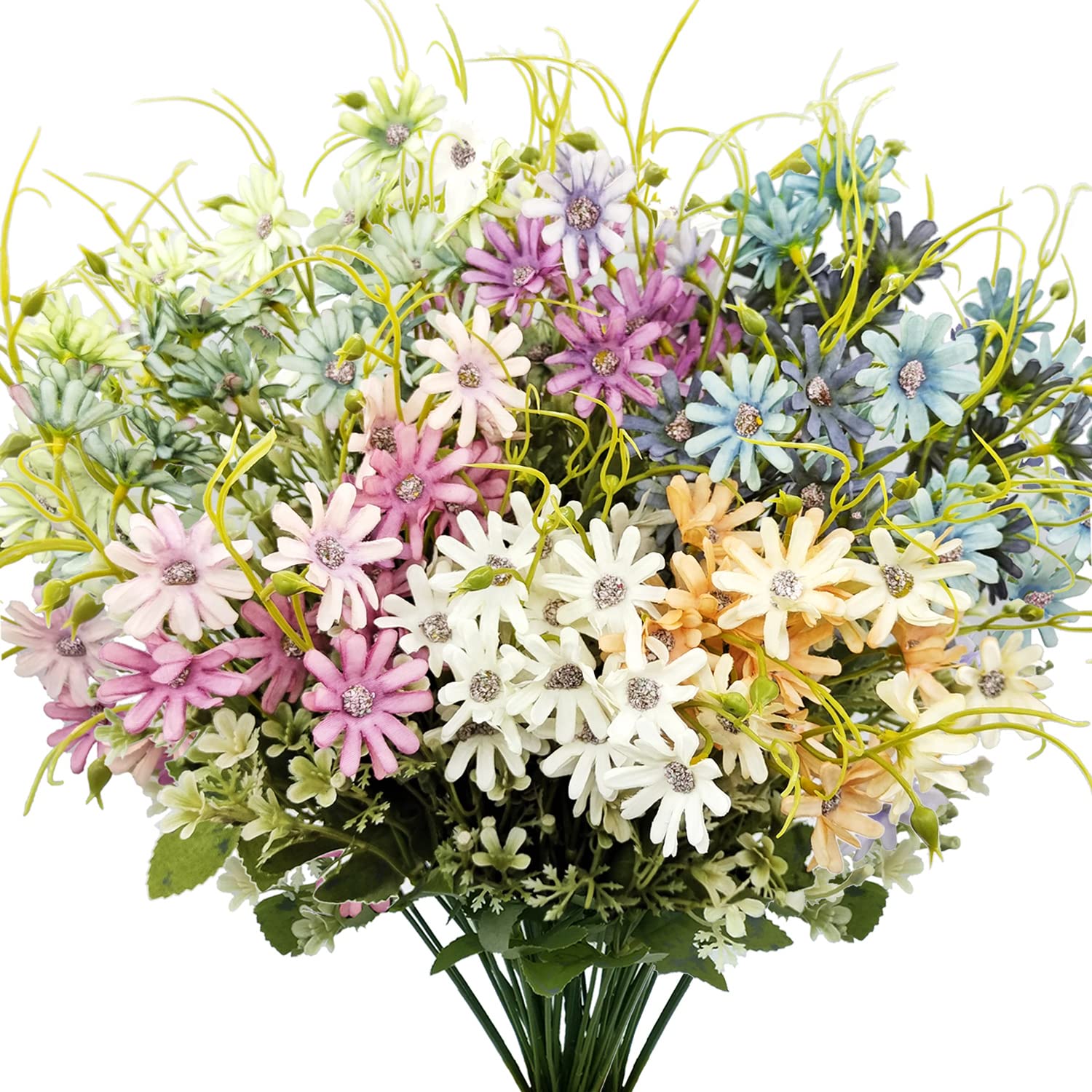 6Pcs Artificial Daisy Silk Flower Outdoor Uv Resistant Fake Wildflowers Faux Greenery Shrubs Plastic Plants Arrangements For Home Indoor Outside Garden Vase Decor
