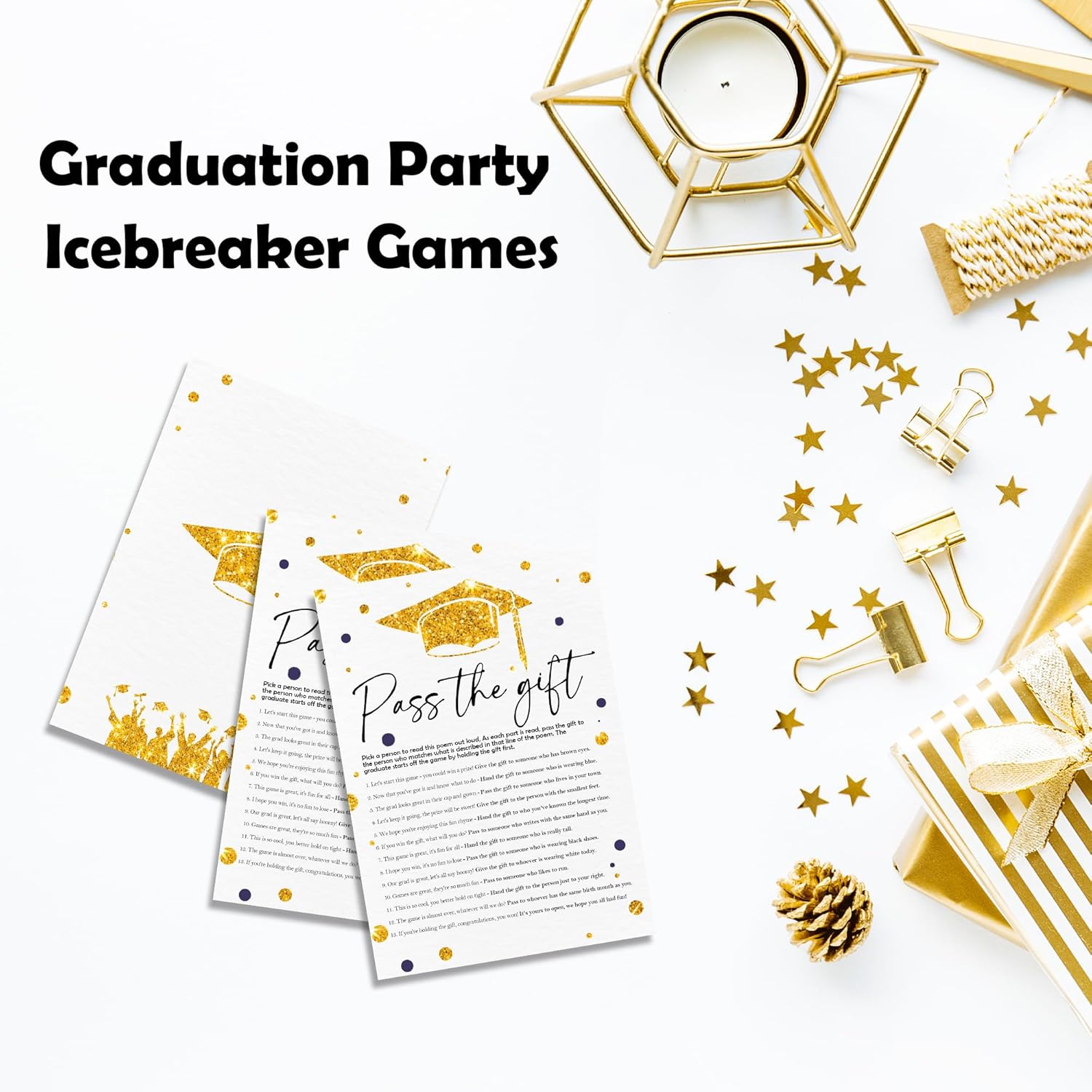 20 Pcs Graduation Game Card Class Of 2025, Golden Graduation Cap Pass The Gift Game Card, 2025 Graduation Games For Senior High School College Graduation Party Activities And Decorations - A02