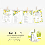 Lemon Floral Baby Shower Games - Babyq Bingo, Guest Quest, Who Knows Mommy Best, What'S In Your Phone - 25 Games Each, 1 Game Per Side