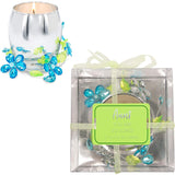 Pavilion Gift Company 3.5 Oz Jasmine Scented Candle with Blue & Green Glass Flower Wreath Aunt You are So Loved, 3.5 Ounce