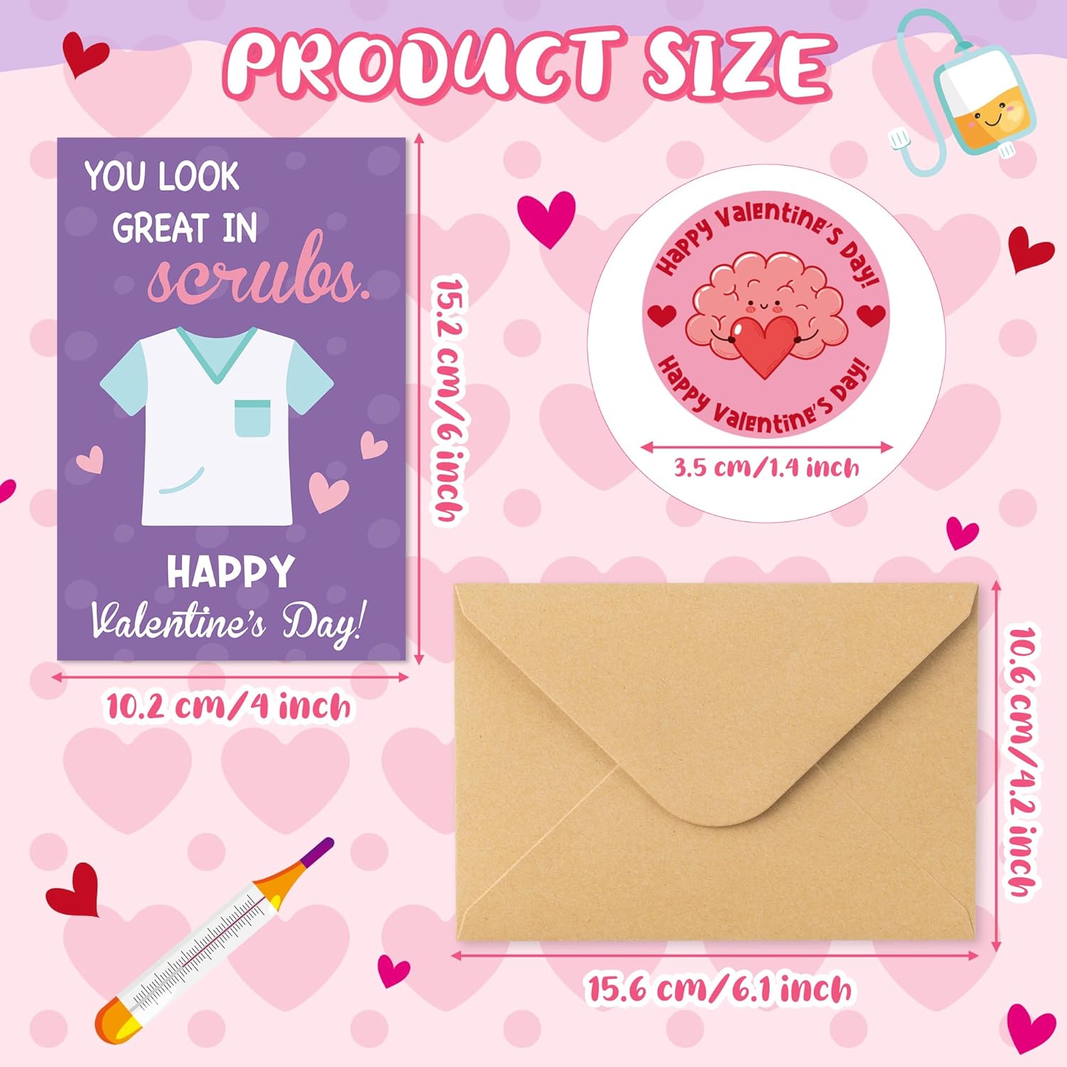 Funny Medical Valentines Day Cards - 144Pcs Medical Pun Valentines Nurses Appreciation Cards For Coworker With Humorous Greeting Card, Stickers, Envelopes For Valentine Exchange Gift (48 Set)