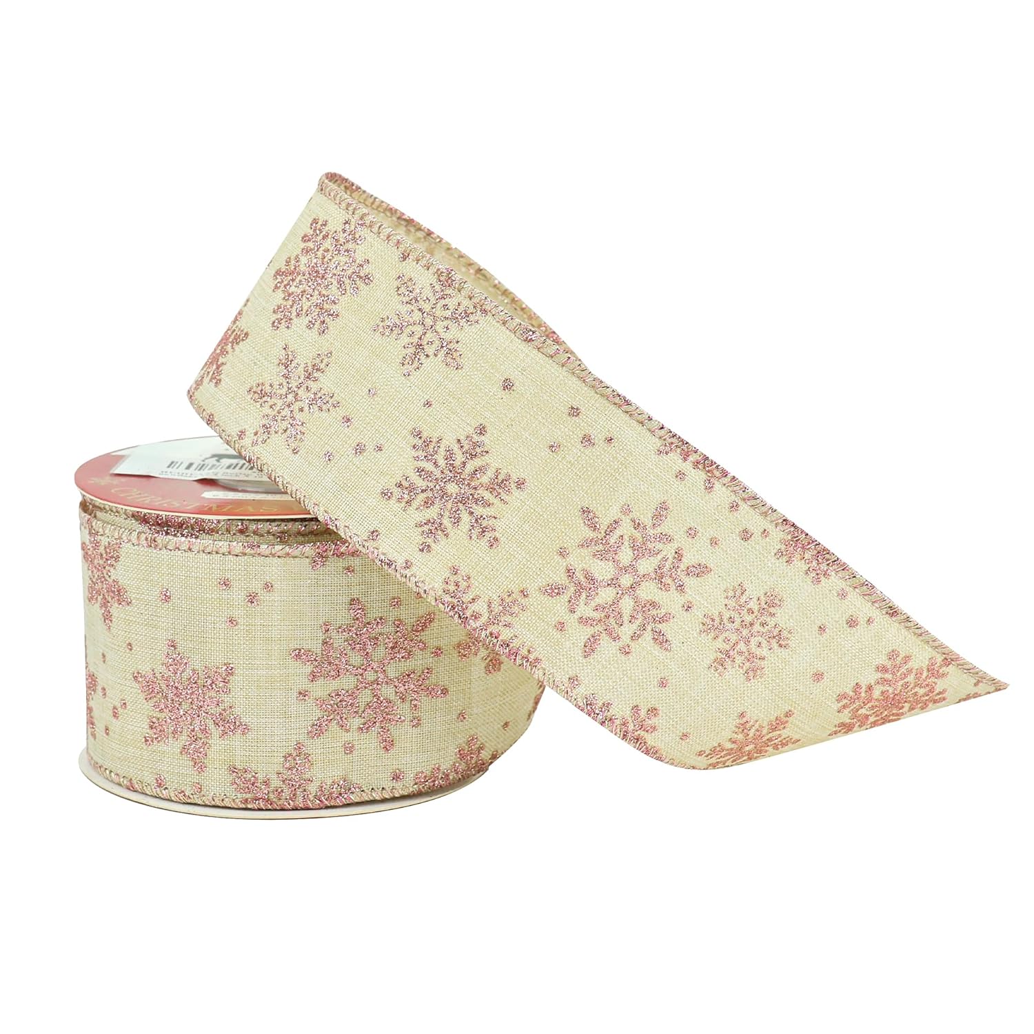 Snowflake Christmas Ribbon Wired Rose Gold Snowflake Burlap Ribbon For Tree, Bows Making, Wreaths, Gift Wrapping, Home Decor, Garland, Crafts-2.5 Inch X 10 Yards