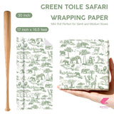Green Toile Safari Wrapping Paper - Mini Roll - 17 Inch X 16.5 Feet - Green Jungle Animal Baby Shower Wrapping Paper For Kids Birthday, Baby Shower