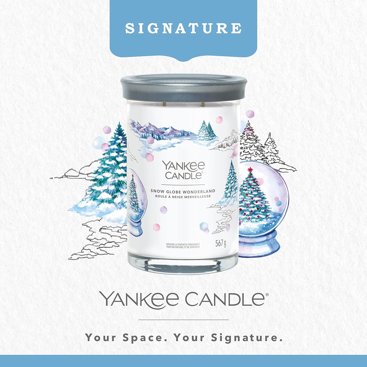 Yankee Candle Signature Large Tumbler Candle | Snow Globe Wonderland | Eucalyptus Scented | Double Natural Fibre Wicks | Modern Style | Christmas Occasion