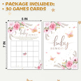 Butterfly Baby Shower Game, Baby Shower Bingo Party Game, Blush Pink Floral Theme Gender Reveal Party Games, Baby Shower Party Activities & Decorations -30 Game Cards(03)