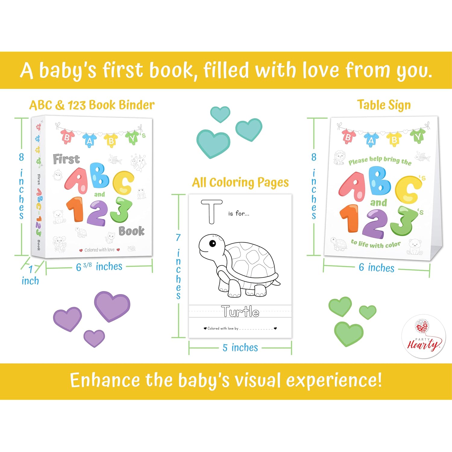 Baby'S First Abc & 123 Book Baby Shower Activity, Guest Book Alternative With Alphabet Coloring Pages, Educational Keepsake & Activities For Guests - Baby Shower Games Craft Kit