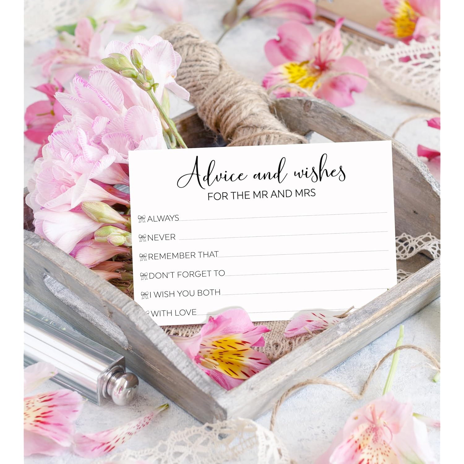 Black Bow Wishes Cards, Advice And Wishes For The Mr And Mrs, Wedding Shower Games Card, 25Pcs Minimalist Advice Cards For Bridal Shower, Engagement Bachelorette Party Decor -10