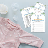 Word Scramble & Baby Trivia Theme Baby Shower Games Activity-Baby Clothes Game Cards For Boys-30 Greenery Game Cards(5”X7”) & 1 Answer Card(4”X6”)-Baby Shower Party Supplies & Favors-A06