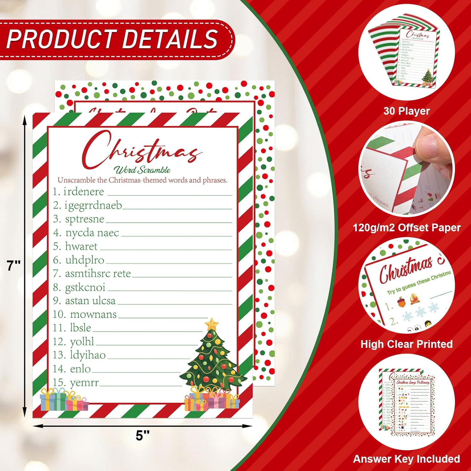30 Players Christmas Party Games For Adults Family Office Large Groups, Xmas Parties Songs Pictionary Game, Guesstures Game, Word Scramble Games With Answer Key (Christmas Tree)