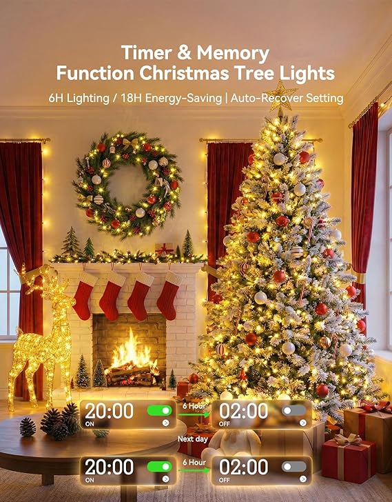 99FT 300 LED Warm White String Lights Outdoor Indoor Waterproof Christmas Lights with 8 Modes Timer & Memory Green Wire for Xmas Tree Party Garden Decor