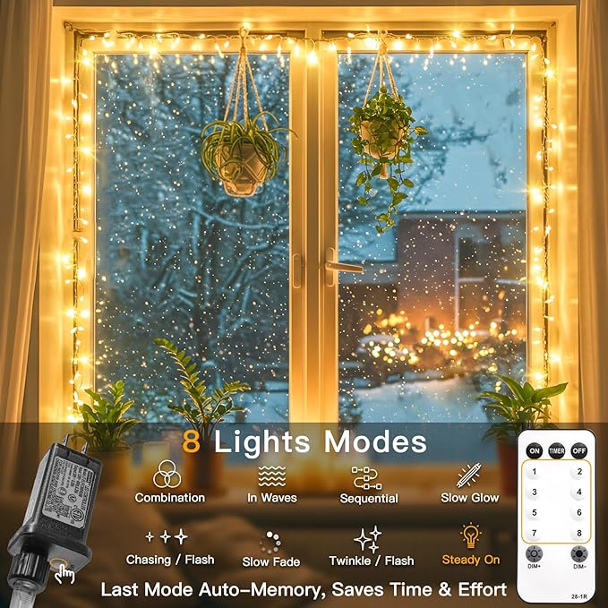 33FT 100 LED Warm White String Lights Plug In with Remote Timer Twinkle Fairy Lights for Bedroom Dorm Christmas Tree Wedding Garden Party Decor Indoor Outdoor