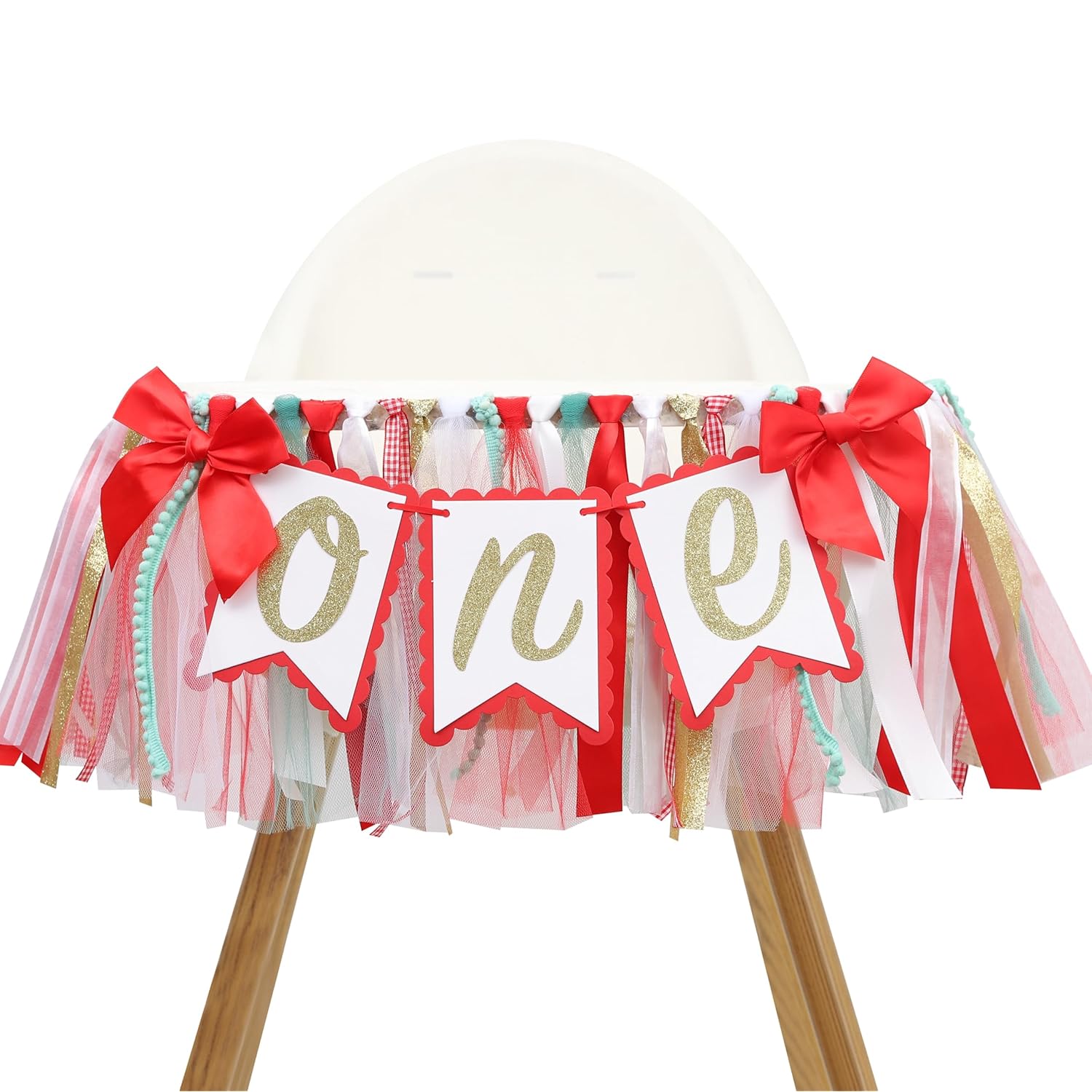 Christmas High Chair Banner - Red & Green, 1St Birthday Decoration For Girls, Tulle & Ribbon High Chair Decorations