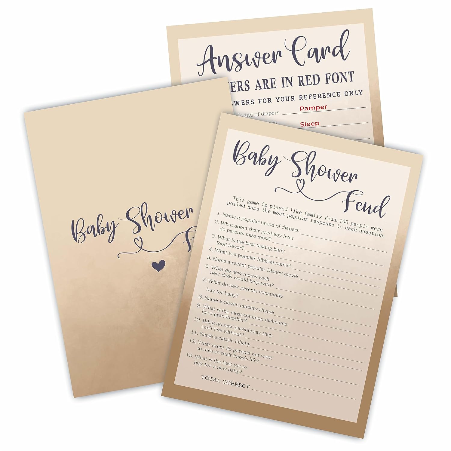 Family Feud Game Card For Baby Shower, 5"X 7" Khaki Double Sided Fill-In Game Set For Baby Boy Or Girl, 30 Cards & 1 Answer Card, Gender Reveal Games, Party Favor & Decorations - F5