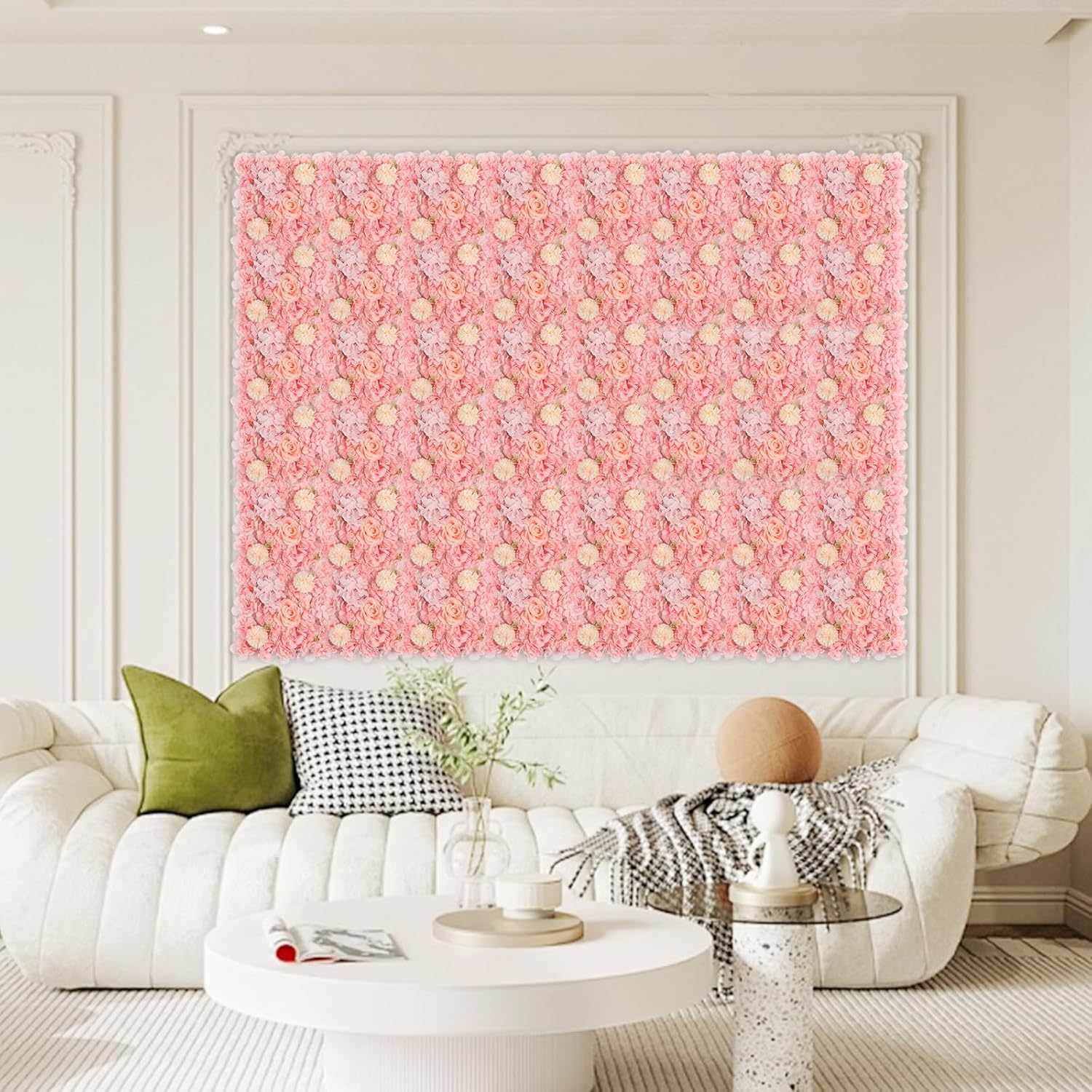 6Pcs Pink Artificial Flower Wall Panels, 14” X 14” Silk Rose Flowers Faux Floral Wall, Backdrop 3D Floral Wall For Wedding, Party, Baby Shower, Home Decor