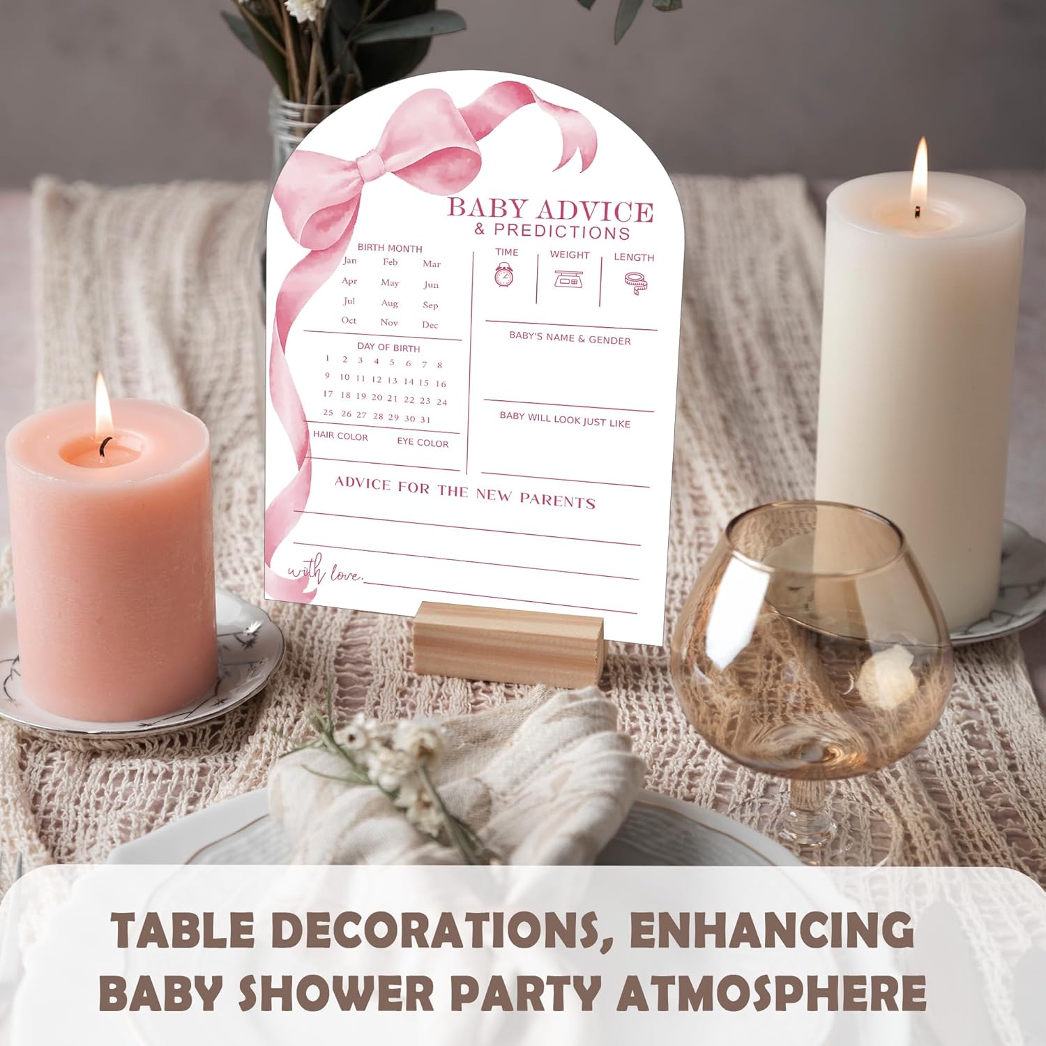 Pink Bow Baby Predictions And Advice Cards - 30Pcs Gender Reveal Games For Guests, 5 X 7 In Baby Shower Activities For Guests, Gender Neutral Decor Table Decorations For New Parents