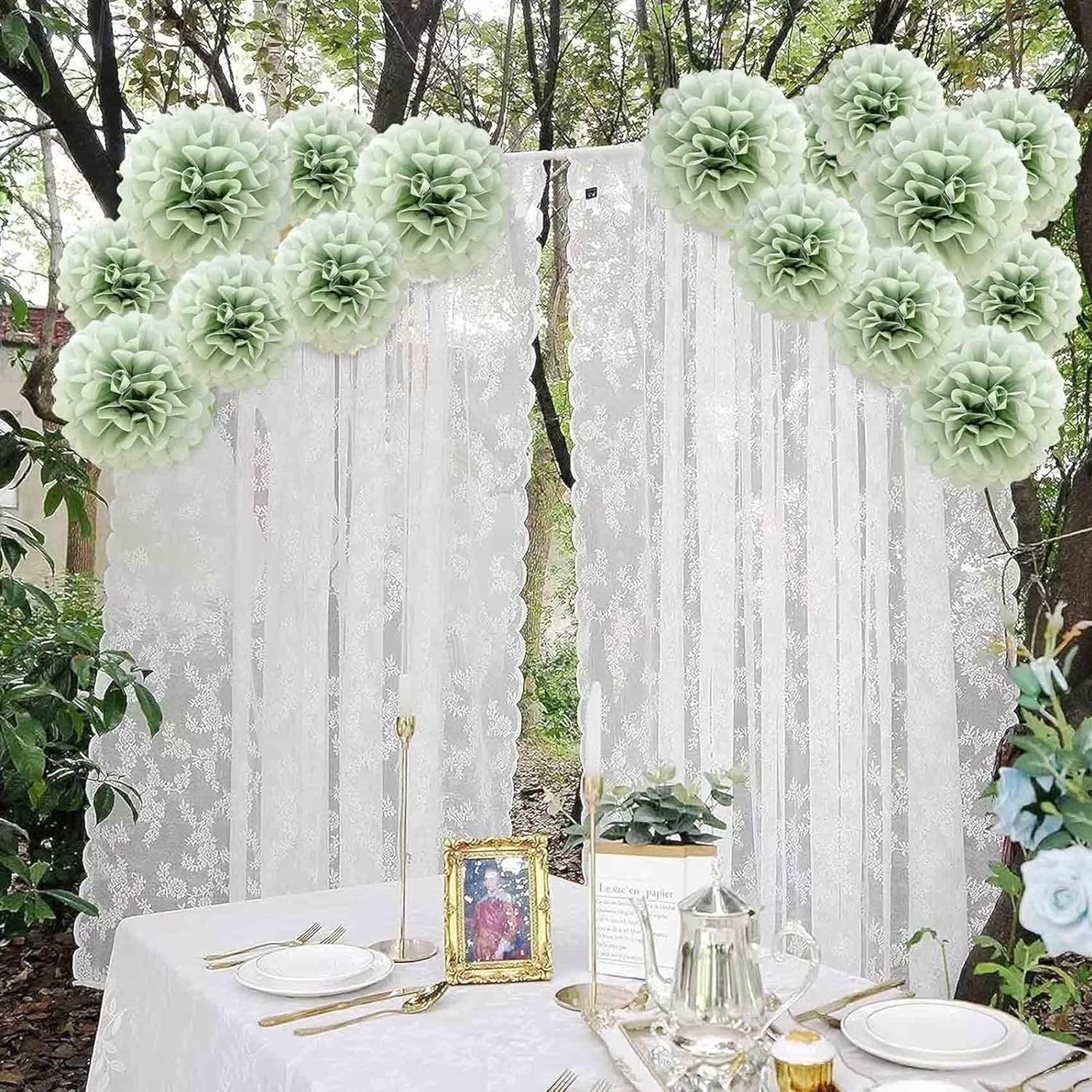 Dusty Sage Green Tissue Paper Pom Poms 12Pcs- Hanging Paper Flowers For Botanical Neutral Bridal Shower Wedding Birthday Graduations Christmas And Special Occasions(10 & 12 Inch)