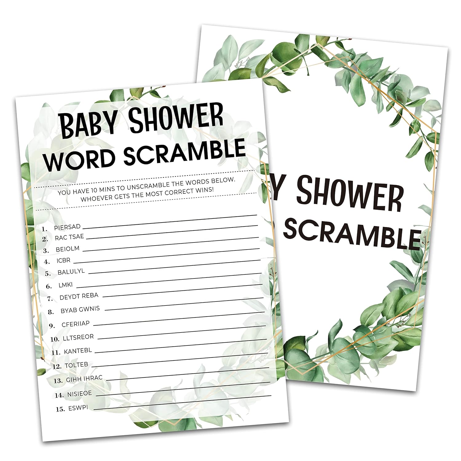 Baby Shower Game Cards, Word Scramble Game, Tropical Jungle Theme Party Games, Set Of 30 (Green005)