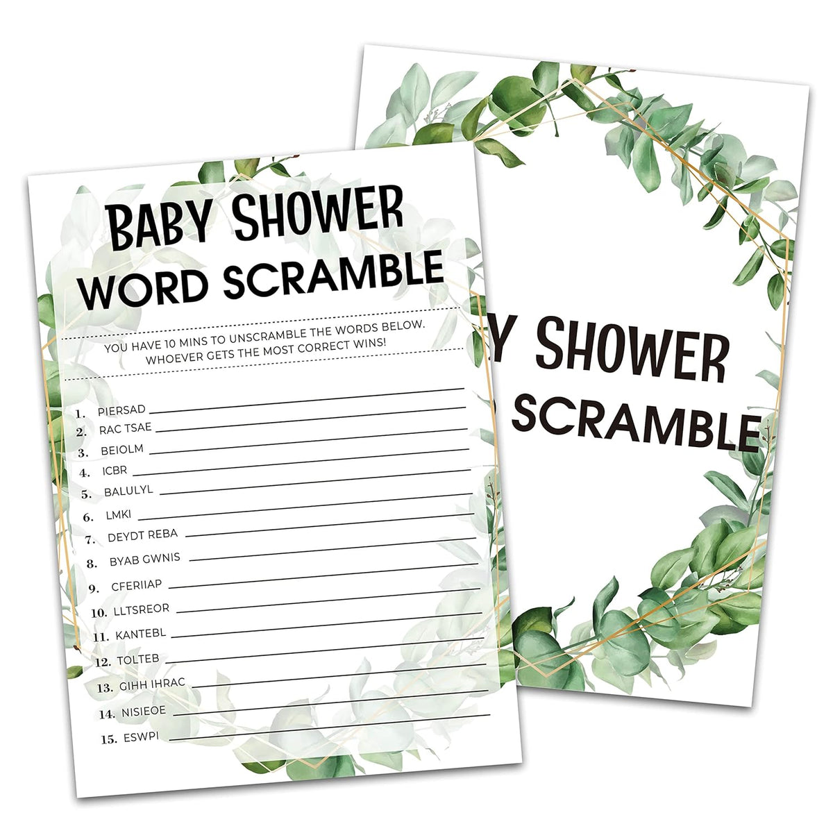 Baby Shower Game Cards, Word Scramble Game, Tropical Jungle Theme Party Games, Set Of 30 (Green005)