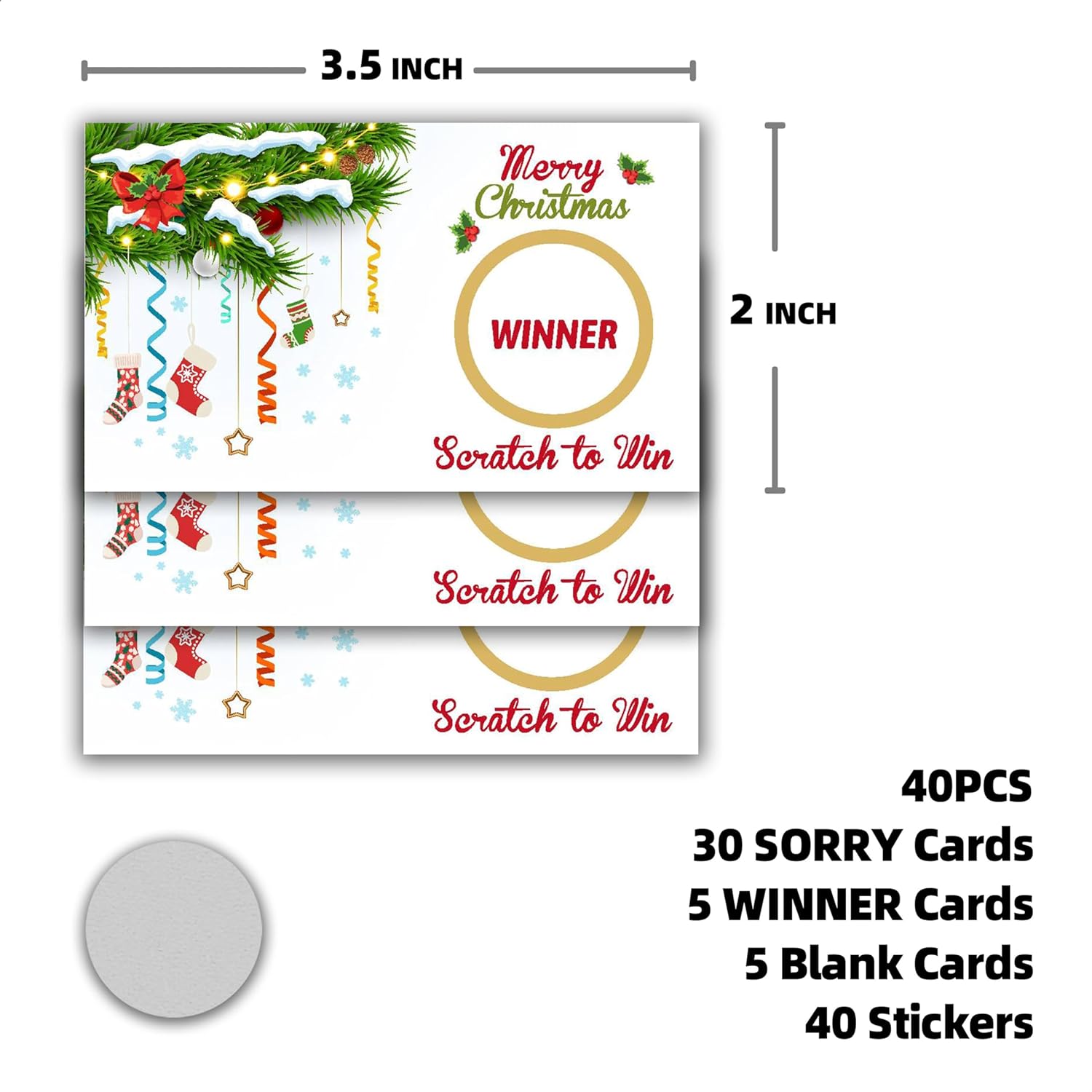 Christmas Scratch Off Cards - 40 Pcs Win Game With Sticker, Funny Holiday Party Game, Christmas Scratch Games, Party Supplies, A04