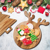 3 Pcs Christmas Cutting Board Charcuterie Board Xmas Tree Antler Wreath Handle Acacia Wood Large Round Decorative Serving Tray For Pizza Bread Cheese Fruit Gift For Christmas