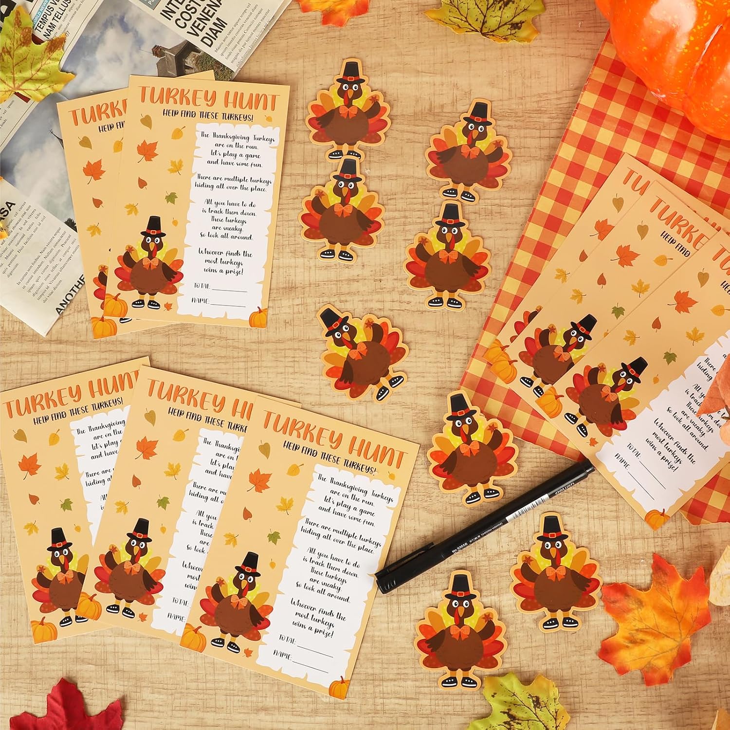 Thanksgiving Games For Family Adults Office Large Groups Party, Turkey Hunt Game, Fall Families Classroom Activities With 50 Paper Turkeys - 25 Players (Turkey Hunt)
