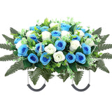 Artificial Cemetery Flowers For Grave,Headstone Flower Saddle For Tombstone Headstone Decorations Non-Fading Easy Fit (Blue White)