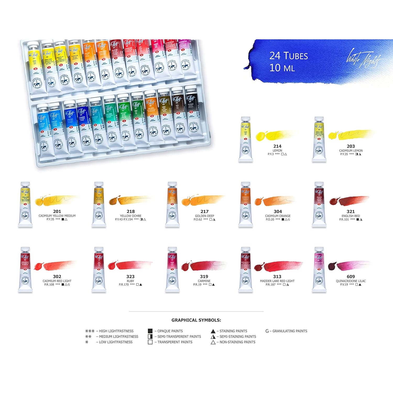 Professional Watercolor Set 24 Extra Fine Artist Grade 10Ml Tubes, Vibrant & Lightfast Colors, Premium Art Supplies For Artists & Hobbyists By Nevskaya Palitra