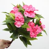 3Pcs Artificial Impatiens - Outdoor Faux Flowers For Planters, Silk Faux Outdoor Flowers For Patio Lawn Garden Pot Hanging Basket Porch Decoration (Rose Red)