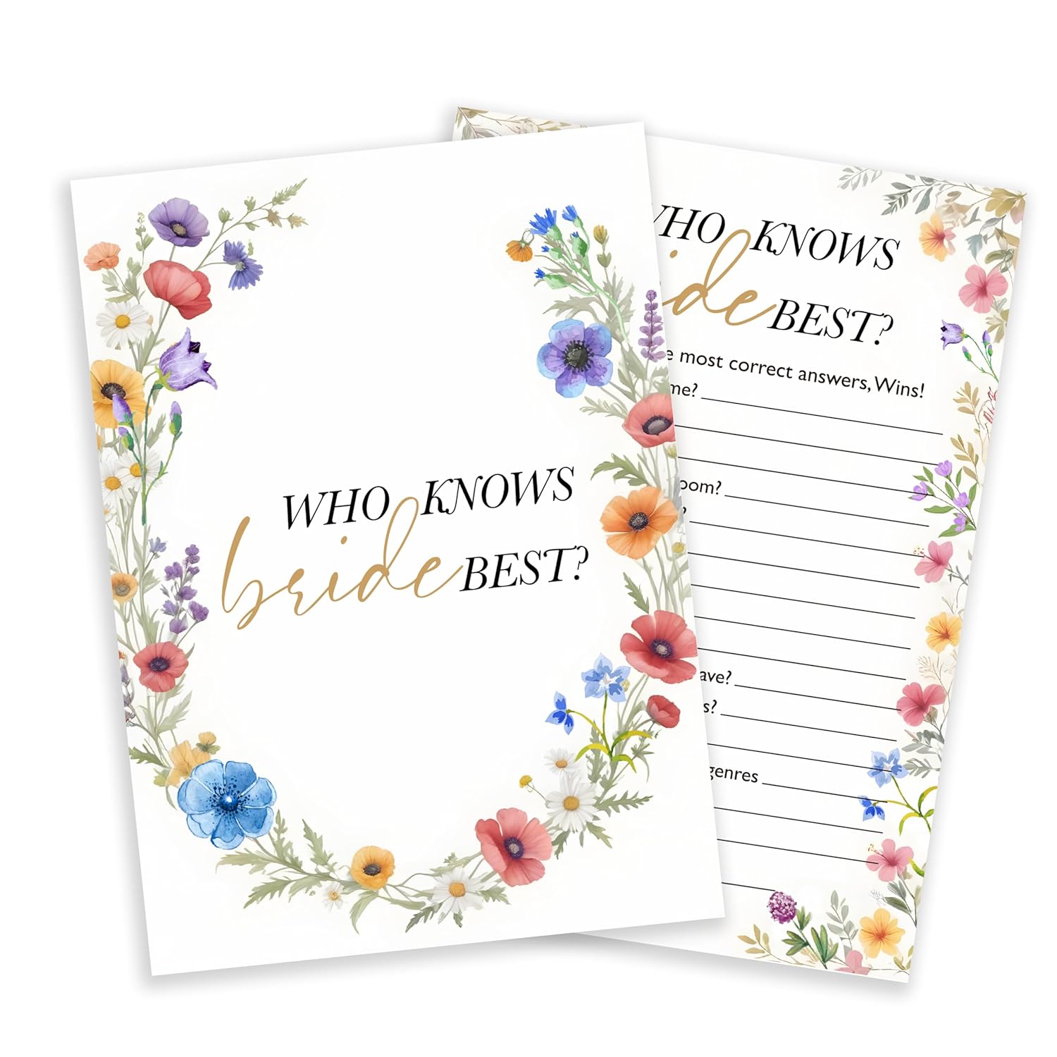 Wildflowers Wedding Games Cards, Who Knows Bride Best Games, Spring Flowers Theme Bridal Shower Game, Bachelorette Party Supplies Engagement Party Favors, Boho Bridal Shower Decorations -06
