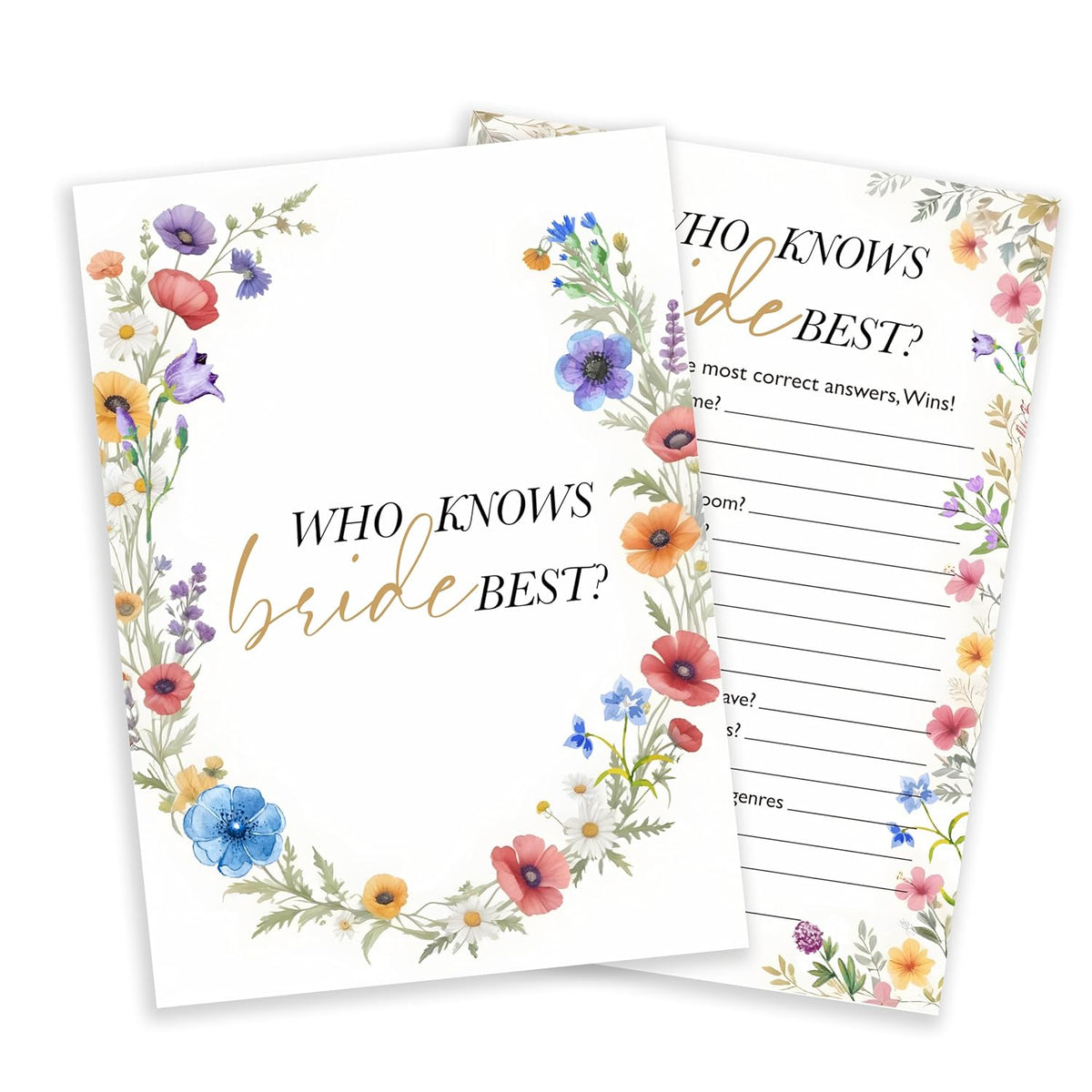 Wildflowers Wedding Games Cards, Who Knows Bride Best Games, Spring Flowers Theme Bridal Shower Game, Bachelorette Party Supplies Engagement Party Favors, Boho Bridal Shower Decorations -06
