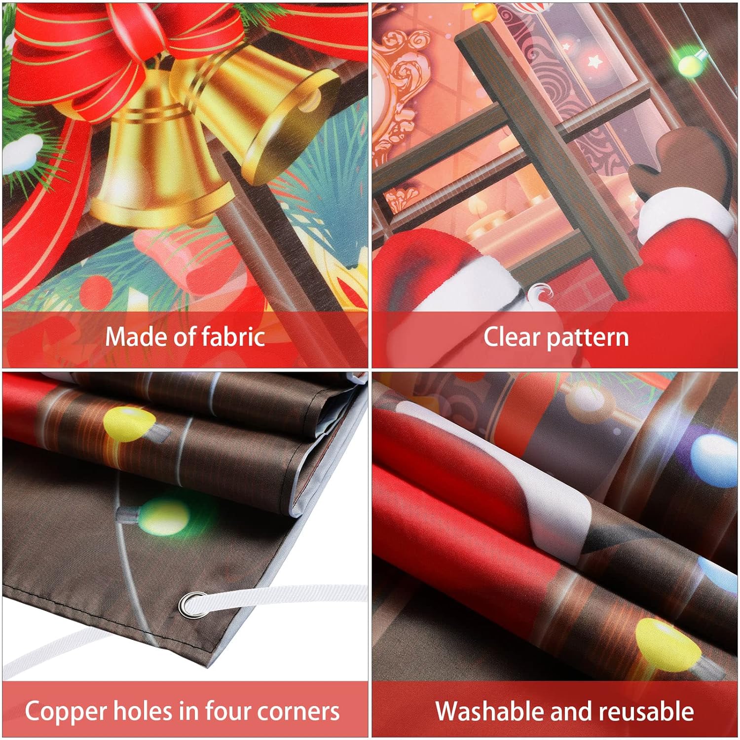 2 Pcs Christmas Decorations Santa Door Cover Xmas Backdrop Banner With Santa Climbing The Window And Gift Pattern Eve Decor For Party House Photo Booth Props