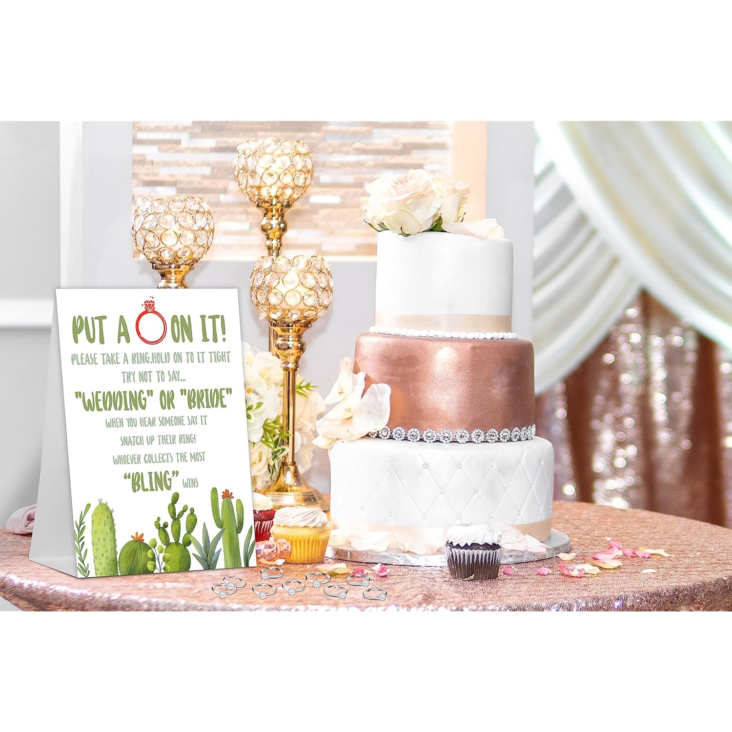 Put A Ring On It Bridal Shower Games With Rings-One Sign And 50 Rings, Don'T Say Bride Or Wedding Game, Bridal Shower And Wedding Shower Games For Guests, Mexican Cactus Weddings Engagement Bachelorette Decorations-Lb5