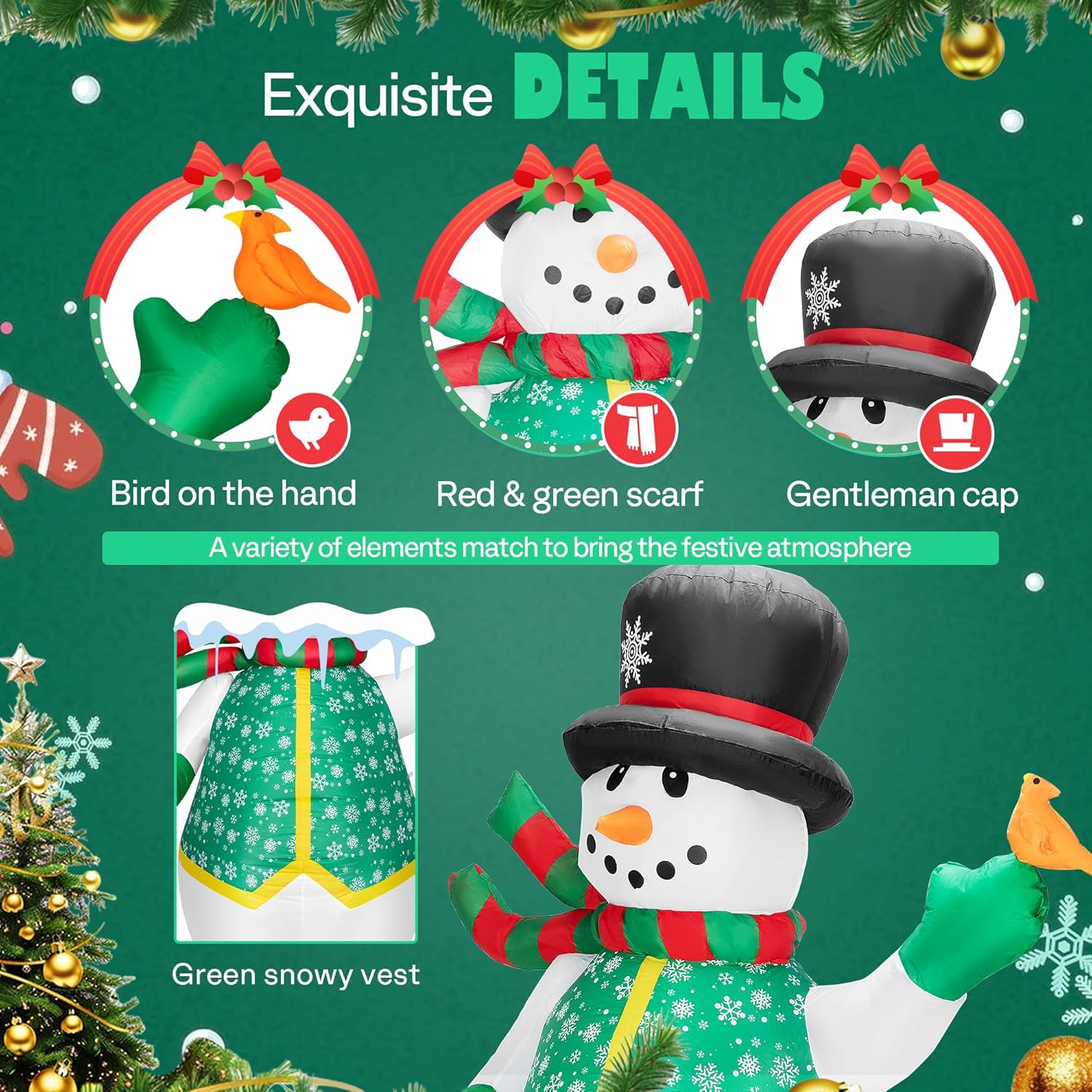 6Ft Christmas Inflatable Outdoor Decoration, Snowman In Vest, Navidad Blow Up Yard Decor With Built-In Led Light For Law