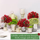 16 Bunches 12 Inch Artificial Mini Rose Bouquet 160 Heads Bridal Flower Bouquets Fake Silk Rose Bulk For Valentine'S Day Wedding Bridal Shower Home Office Garden(Red)